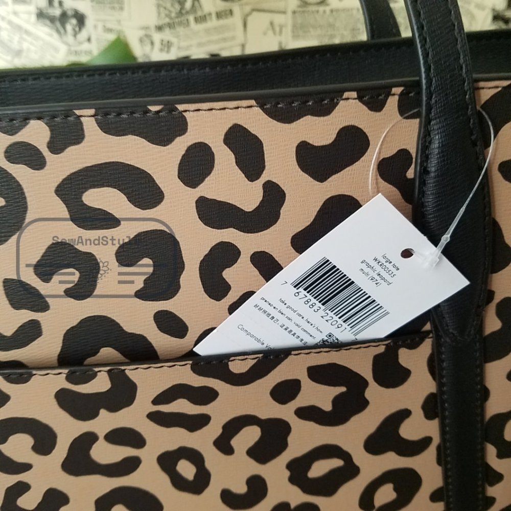 Kate Spade NWT Black Cara Leopard Animal Print Large Leather Tote Shoulder Bag - Picture 12 of 13